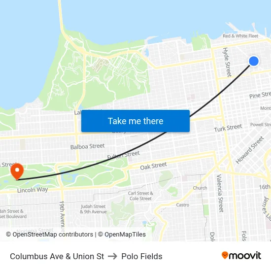 Columbus Ave & Union St to Polo Fields map