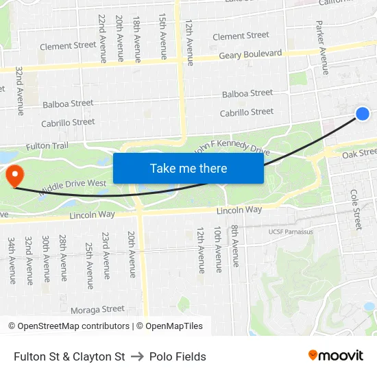 Fulton St & Clayton St to Polo Fields map