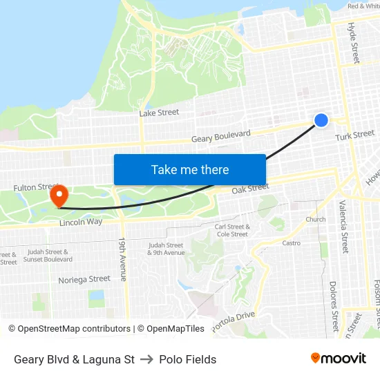 Geary Blvd & Laguna St to Polo Fields map