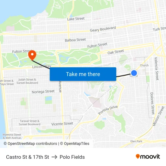 Castro St & 17th St to Polo Fields map