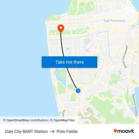 Daly City BART Station to Polo Fields map