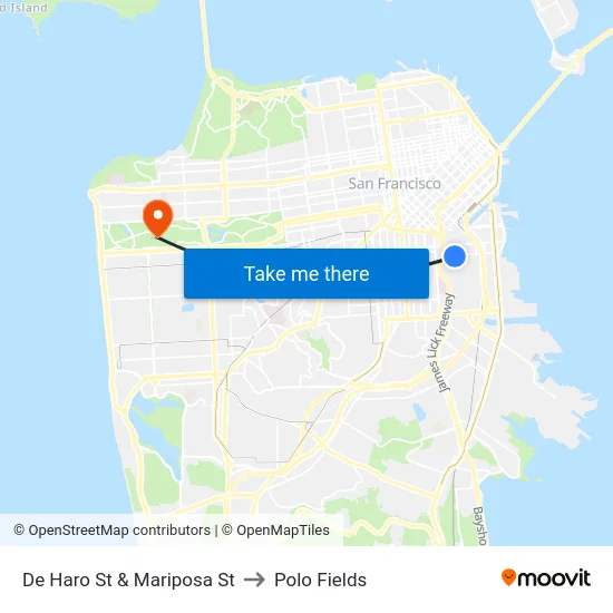 De Haro St & Mariposa St to Polo Fields map