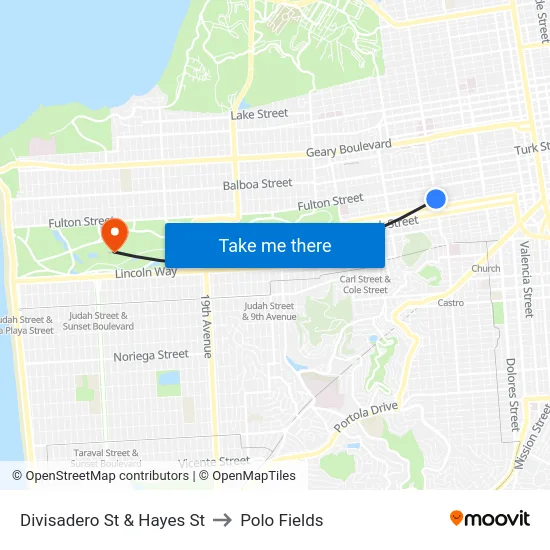 Divisadero St & Hayes St to Polo Fields map