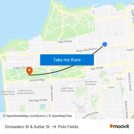 Divisadero St & Sutter St to Polo Fields map