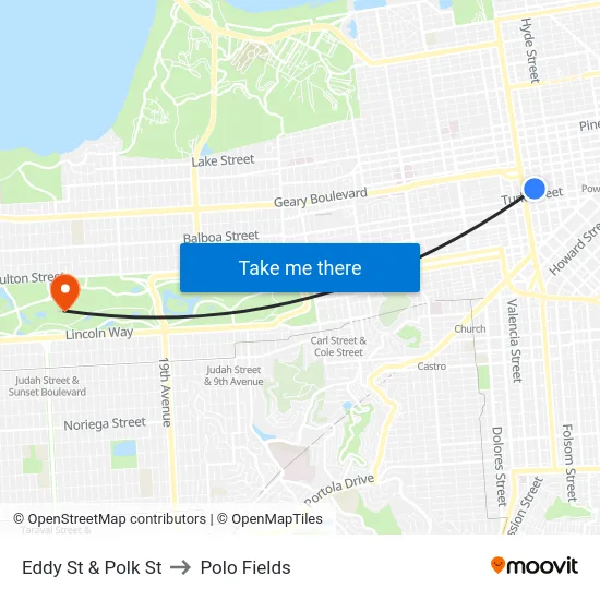Eddy St & Polk St to Polo Fields map