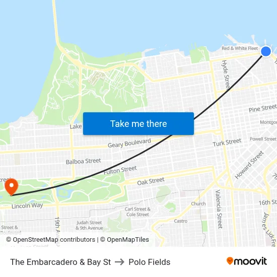 The Embarcadero & Bay St to Polo Fields map