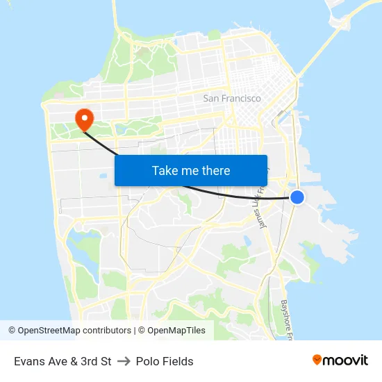 Evans Ave & 3rd St to Polo Fields map