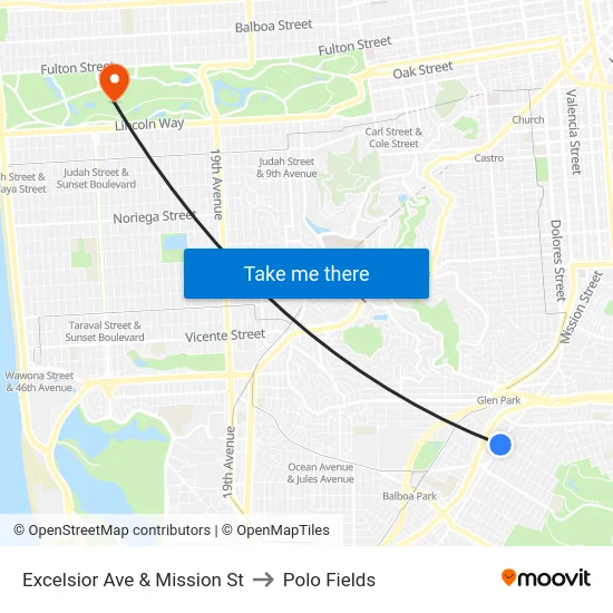 Excelsior Ave & Mission St to Polo Fields map