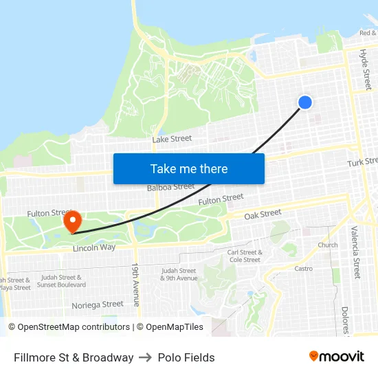 Fillmore St & Broadway to Polo Fields map