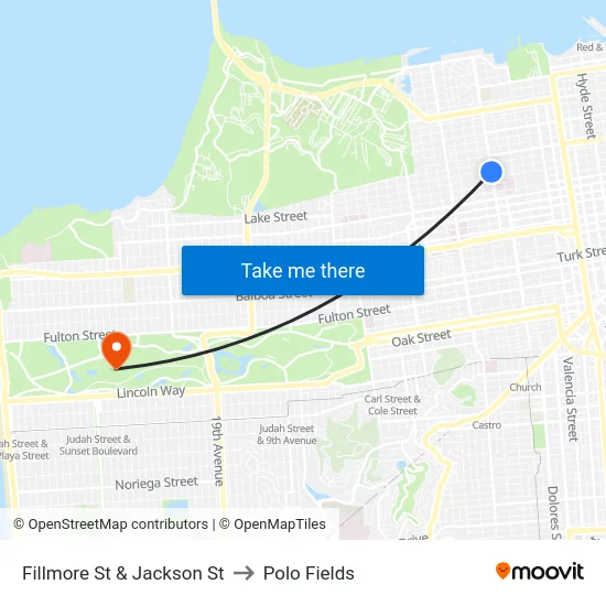 Fillmore St & Jackson St to Polo Fields map