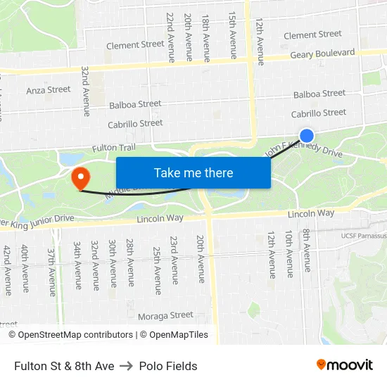 Fulton St & 8th Ave to Polo Fields map