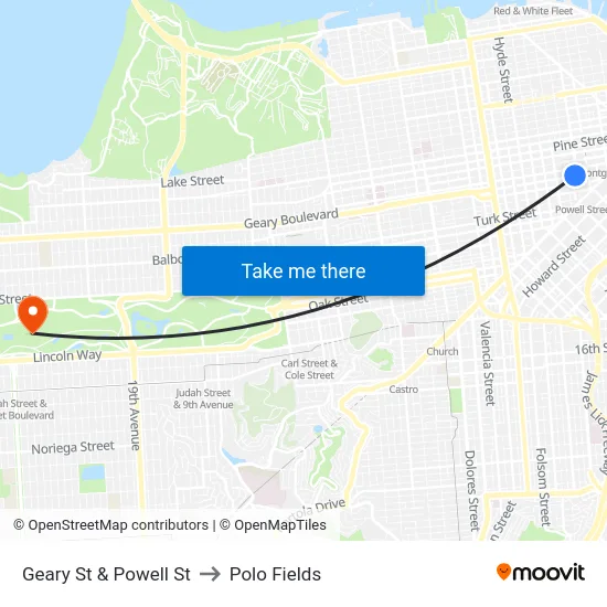Geary St & Powell St to Polo Fields map