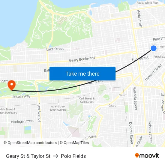 Geary St & Taylor St to Polo Fields map