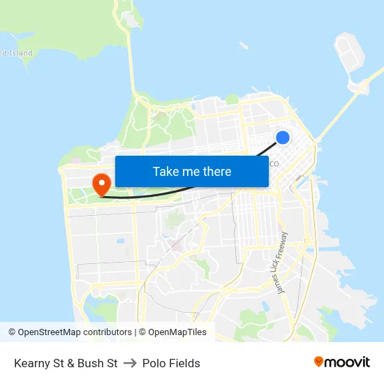 Kearny St & Bush St to Polo Fields map