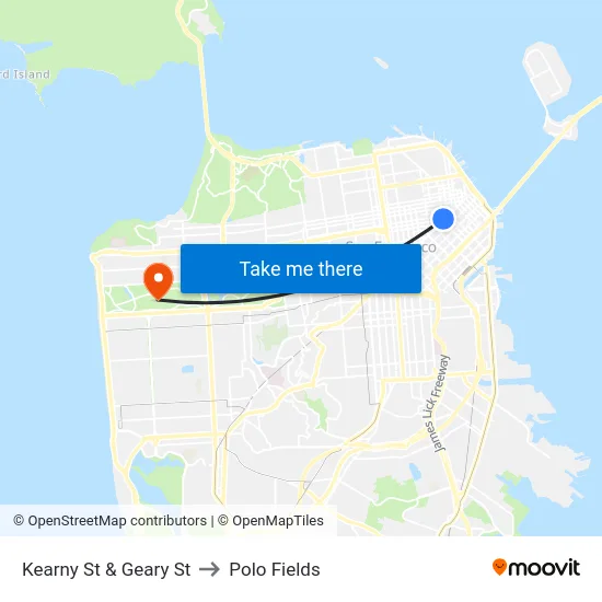 Kearny St & Geary St to Polo Fields map