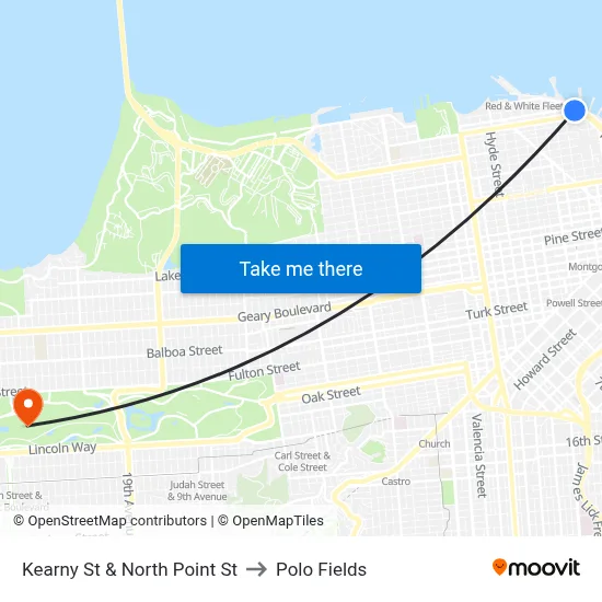 Kearny St & North Point St to Polo Fields map
