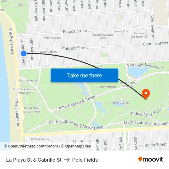 La Playa St & Cabrillo St to Polo Fields map