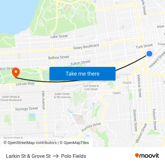Larkin St & Grove St to Polo Fields map