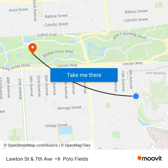Lawton St & 7th Ave to Polo Fields map