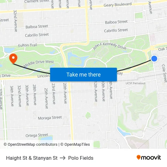 Haight St & Stanyan St to Polo Fields map