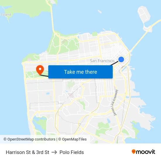 Harrison St & 3rd St to Polo Fields map