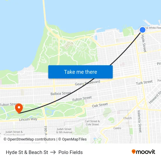 Hyde St & Beach St to Polo Fields map