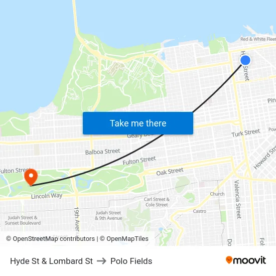 Hyde St & Lombard St to Polo Fields map