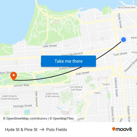 Hyde St & Pine St to Polo Fields map