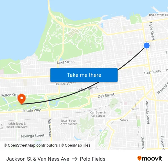 Jackson St & Van Ness Ave to Polo Fields map