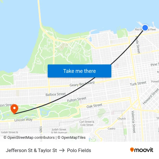Jefferson St & Taylor St to Polo Fields map