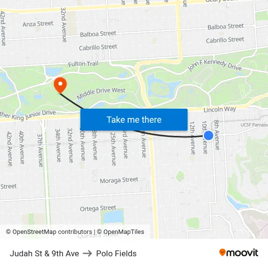 Judah St & 9th Ave to Polo Fields map