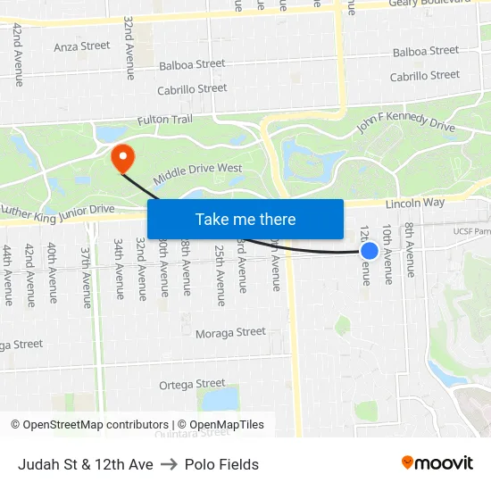 Judah St & 12th Ave to Polo Fields map