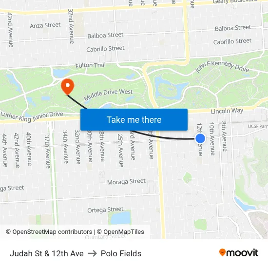 Judah St & 12th Ave to Polo Fields map