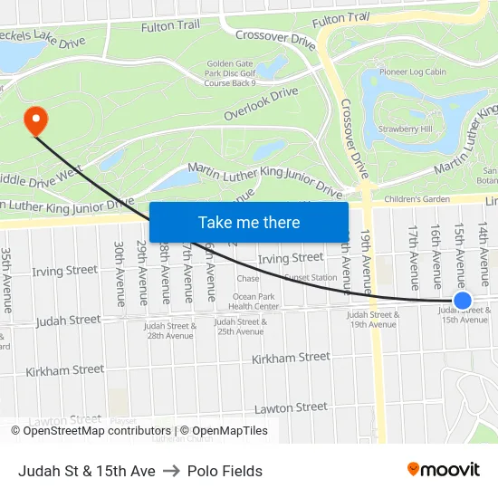 Judah St & 15th Ave to Polo Fields map