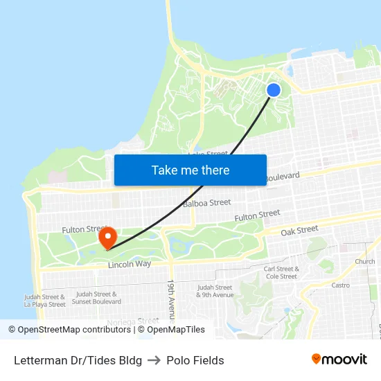 Letterman Dr/Tides Bldg to Polo Fields map