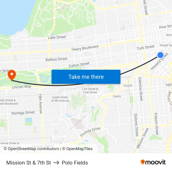 Mission St & 7th St to Polo Fields map