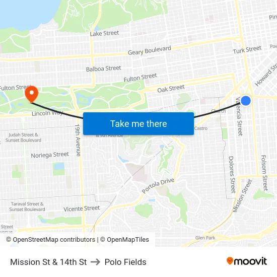 Mission St & 14th St to Polo Fields map
