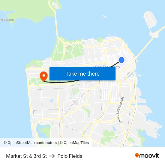Market St & 3rd St to Polo Fields map