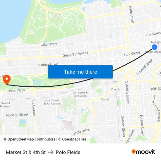 Market St & 4th St to Polo Fields map