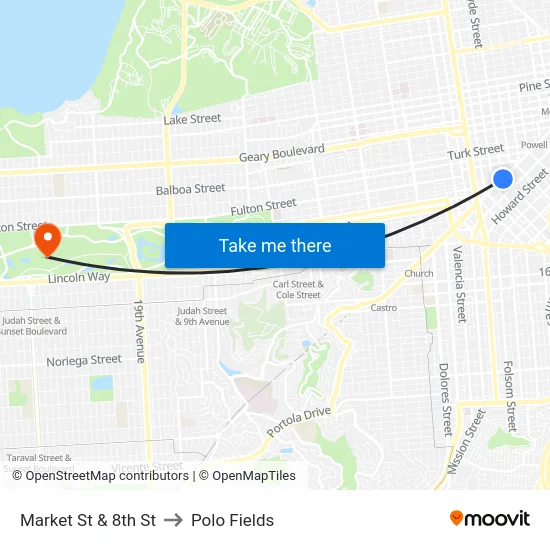 Market St & 8th St to Polo Fields map