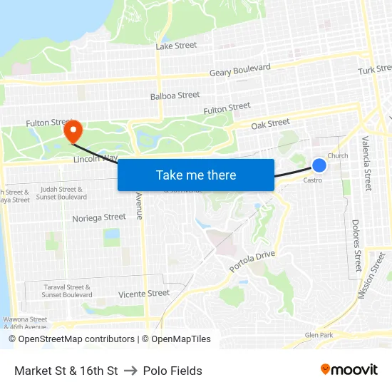 Market St & 16th St to Polo Fields map