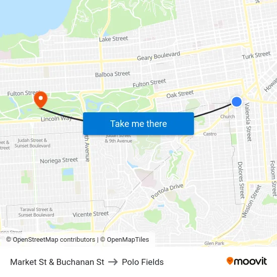 Market St & Buchanan St to Polo Fields map