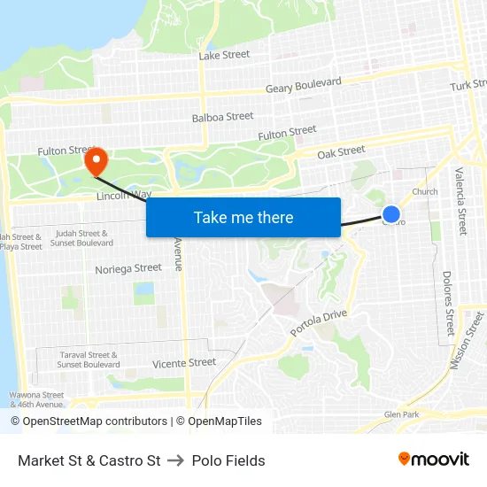 Market St & Castro St to Polo Fields map