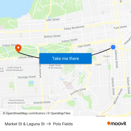 Market St & Laguna St to Polo Fields map