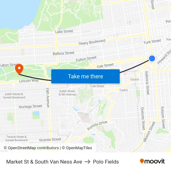 Market St & South Van Ness Ave to Polo Fields map