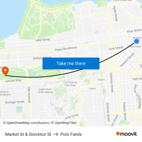 Market St & Stockton St to Polo Fields map