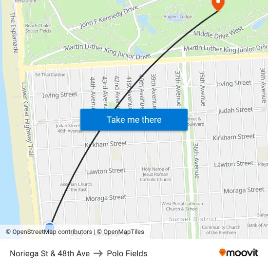 Noriega St & 48th Ave to Polo Fields map