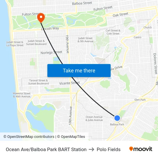 Ocean Ave/Balboa Park BART Station to Polo Fields map