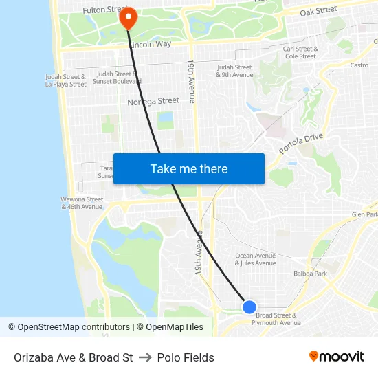 Orizaba Ave & Broad St to Polo Fields map