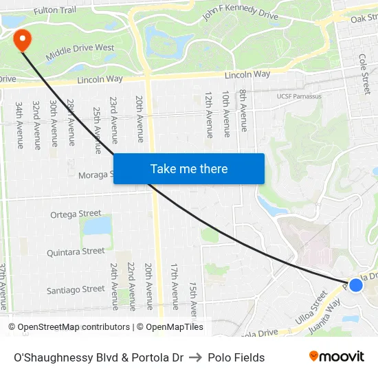 O'Shaughnessy Blvd & Portola Dr to Polo Fields map